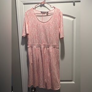 Lands’‎ End Pink White Floral Scoop Neck Dress Short Sleeves Women’s
